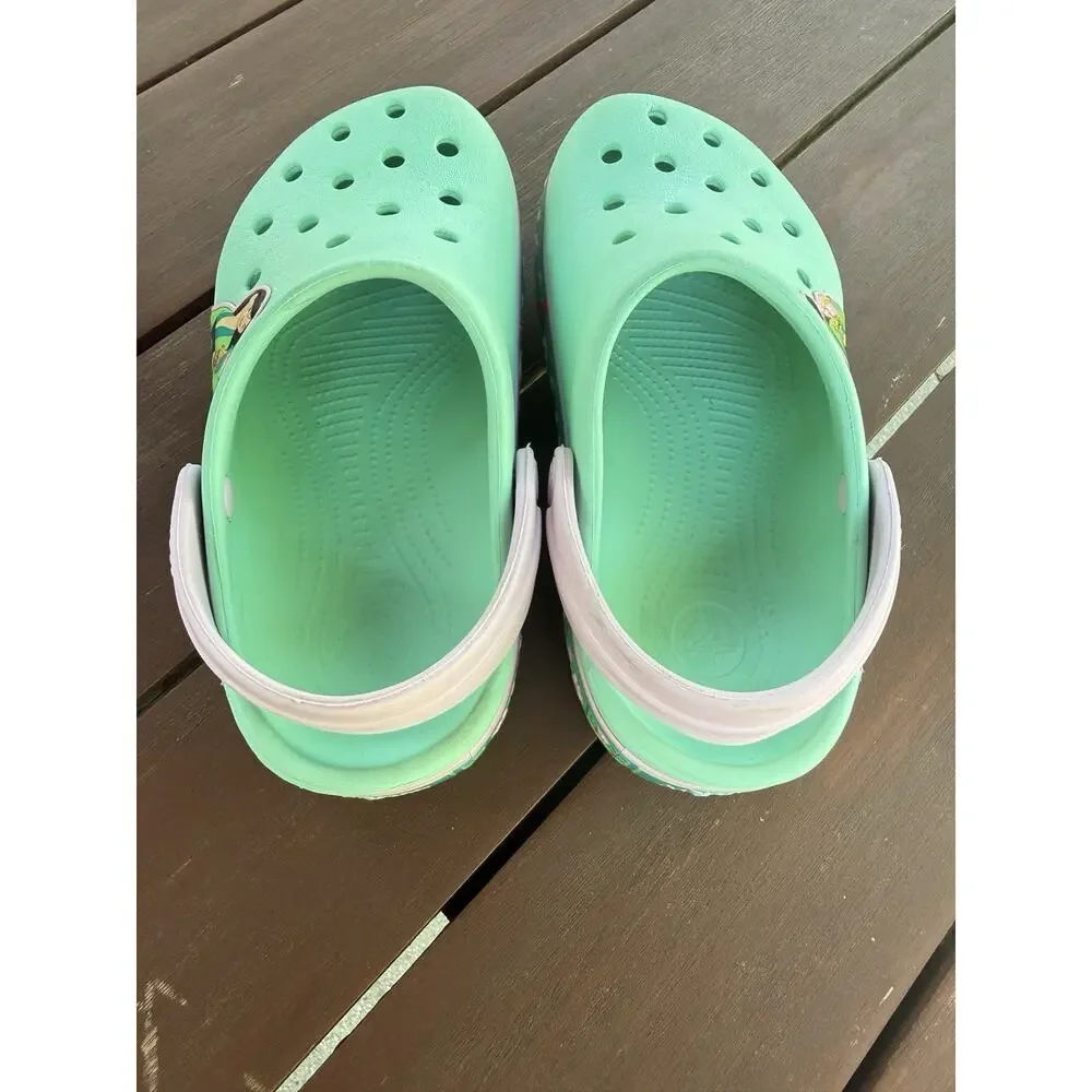 Crocs Disney Mulan Clogs Big Kids Size J2 Slip On Casual Shoes Pink Green